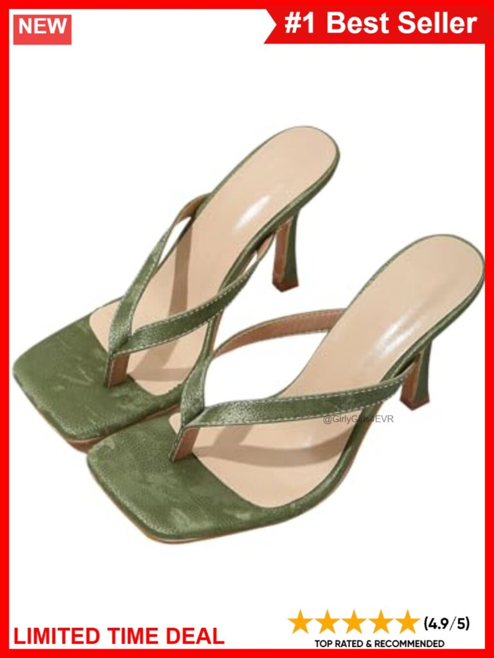 Kitten Heel Thong Strap Square Toe Dressy Heeled Sandals